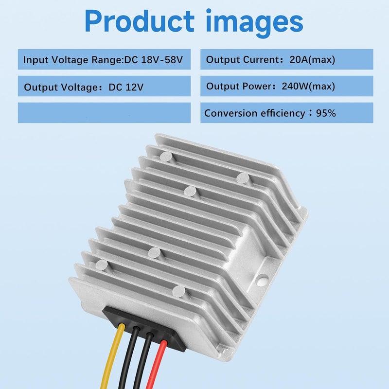 Acridine DC 18V-58V to 12V 20A 240W Step Down Converter 18V 20V 24V 36V 48V to 12V Golf Cart Voltage Regulator Reducer Waterproof Buck Transformer Wth Fuse - Image 2